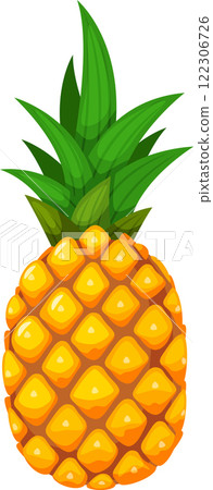 Fresh, ripe pineapple with green leaves, showcasing its vibrant yellow color and textured skin, perfect for representing health, tropical flavors, or summer vibes 122306726