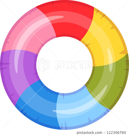 Multicolored inflatable ring floating on water, providing fun and safety during summer activities, representing carefree enjoyment and relaxation by the pool or beach 122306760