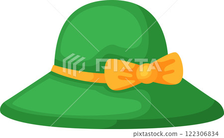 Green summer hat with orange bow and ribbon for women, perfect for sunny days and outdoor activities, adding a touch of elegance and style to any outfit 122306834