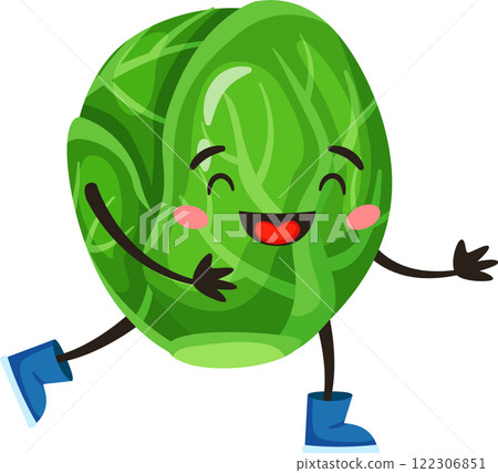 Happy brussels sprout character joyfully walking and laughing while wearing cute blue boots, spreading positivity and good vibes with its cheerful and playful demeanor Happy brussels sprout character joyfully walking and laughing while wearing cute blue boots, spreading positivity and good vibes with its cheerful and playful demeanor 122306851