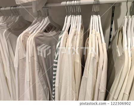 Soft and neutral clothing display in a modern retail space Soft and neutral clothing display in a modern retail space 122306902