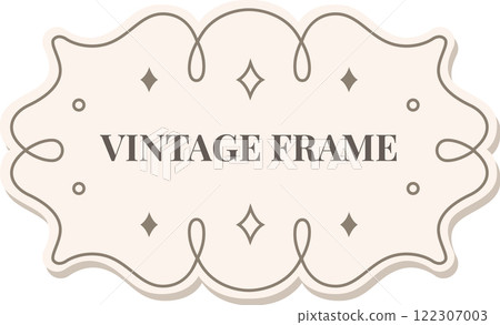 Vintage frame featuring swirls, stars, and circles on a light brown background, ideal for wedding invitations, greeting cards, labels, and various decorative uses 122307003