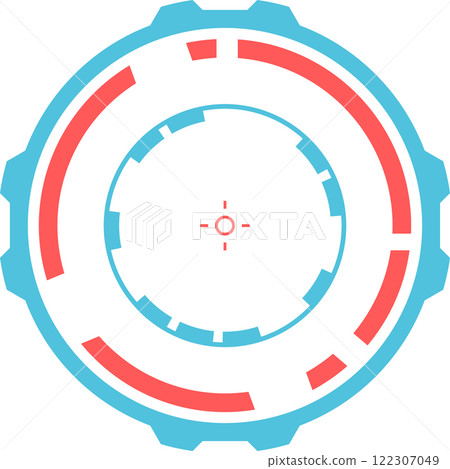 Circular progress bar or target interface with crosshair, featuring futuristic design and bright colors, suitable for technology, gaming, or sci fi projects 122307049