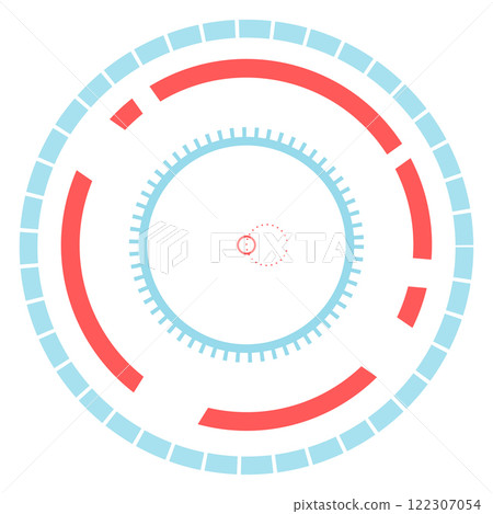 Futuristic head up display - HUD - interface with target and circular elements forming a technological background, ideal for video games, virtual reality, and other digital applications 122307054