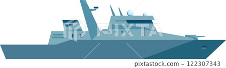 Modern warship equipped with advanced radar and weaponry, patrolling the sea, safeguarding maritime borders, and maintaining national security 122307343
