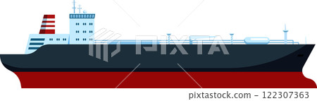 Side view of a large oil tanker or cargo ship sailing on the ocean, representing maritime transport, global trade, and energy or freight transportation Side view of a large oil tanker or cargo ship sailing on the ocean, representing maritime transport, global trade, and energy or freight transportation 122307363