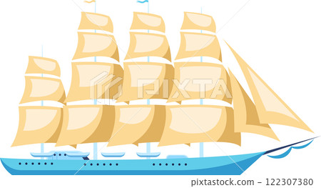 Majestic sailing ship navigating the open waters, propelled by the wind filling its numerous sails, evokes a sense of adventure and exploration 122307380