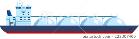 Side view of a large LNG tanker ship sailing across blue waters, transporting liquefied natural gas. Representing global trade and energy dynamics in the maritime industry Side view of a large LNG tanker ship sailing across blue waters, transporting liquefied natural gas. Representing global trade and energy dynamics in the maritime industry 122307400