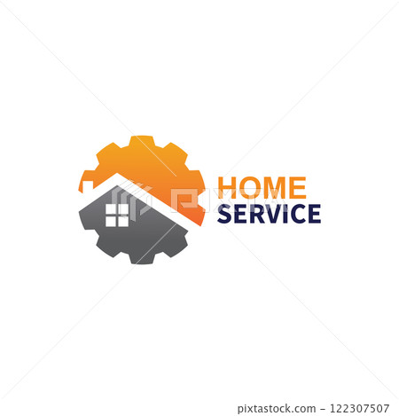home service logo design vector illustration  home gear logo template 122307507