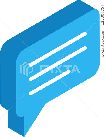 Blue speech bubble with white lines representing text is sending a message concept in isometric view, ideal for communication, social media, and online chatting themes 122307757