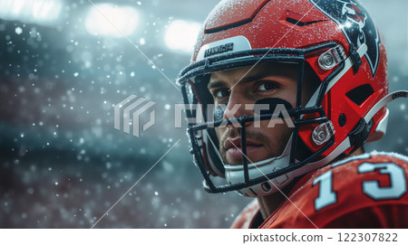 Close-Up of Determined American Football Player, Generative ai 122307822