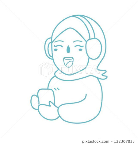 focused at smartphone display chooses audio track 122307833