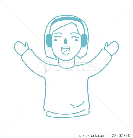 headphones listens music enjoys favourite song 122307838