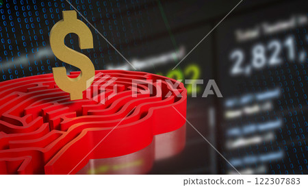 The Gold Dollar Symbol and maze for Business concept 3d Rendering. 122307883