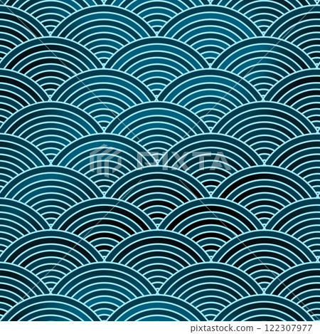 Seamless background with an abstract blue wave and a pattern of lines. 122307977