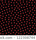 Seamless pattern of red watercolor hearts on black background. Digital artwork for Valentines Day celebration. Romantic design for wallpaper, textile, wrapping paper, and greeting cards 122308744