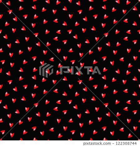 Seamless pattern of red watercolor hearts on black background. Digital artwork for Valentines Day celebration. Romantic design for wallpaper, textile, wrapping paper, and greeting cards Seamless pattern of red watercolor hearts on black background. Digital artwork for Valentines Day celebration. Romantic design for wallpaper, textile, wrapping paper, and greeting cards 122308744