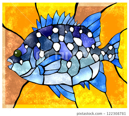 美麗的瓷磚式剪紙插圖,背景為鹹水魚石垣島 美麗的瓷磚式剪紙插圖,背景為鹹水魚石垣島 122308781