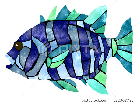 美麗的瓷磚式鹹水魚石台剪紙插圖 美麗的瓷磚式鹹水魚石台剪紙插圖 122308783