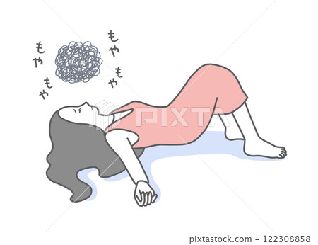 Illustration material of a woman sleeping on her back and worried 122308858