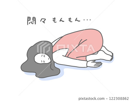 嚴重憂鬱無法康復的女人插畫素材 122308862