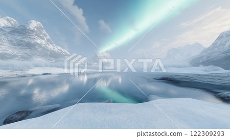 Aurora floating in the fjord 122309293