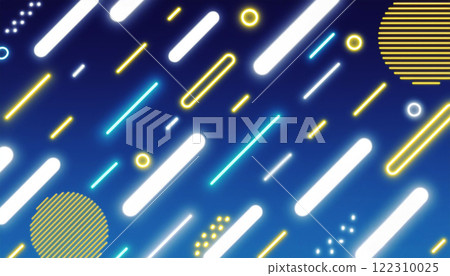 色彩繽紛的霓虹燈流行孟菲斯設計,藍色背景 色彩繽紛的霓虹燈流行孟菲斯設計,藍色背景 122310025