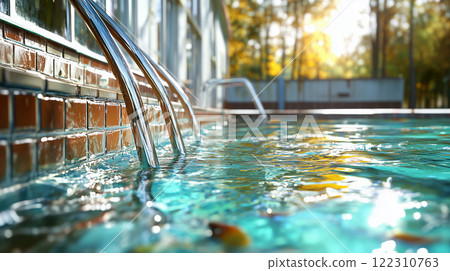 學校池畔側視圖 高品質照片插畫圖像 教育場景 水清澈 廣角圖像 教育 122310763