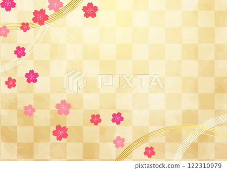 Spring Japanese pattern background material 1 with cherry blossoms blooming on washi paper Spring Japanese pattern background material 1 with cherry blossoms blooming on washi paper 122310979