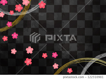Spring Japanese pattern background material 5 with cherry blossoms blooming on Japanese paper 122310981