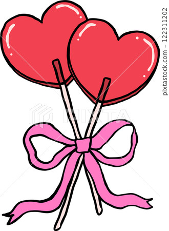 Coquette two Heart Shape Lollipops with bow Valentine Hand Drawn Coquette two Heart Shape Lollipops with bow Valentine Hand Drawn 122311202