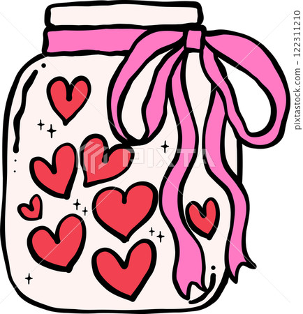 Vintage Love Jar with Hearts Doodle Hand Drawn 122311210