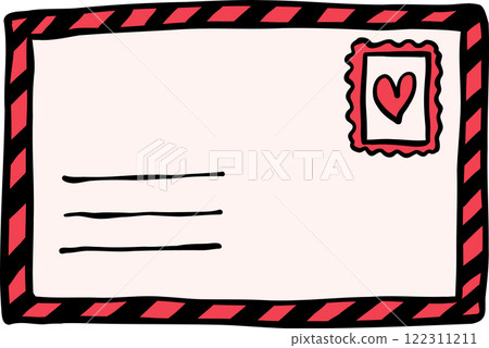 Retro Postcard Illustration with Heart Stamp Hand Drawn 122311211
