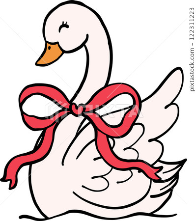 Coquette Swan with Red Bow Doodle Hand Drawn 122311223