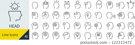 關於不同人的頭部的線條畫圖標集 關於不同人的頭部的線條畫圖標集 122311472