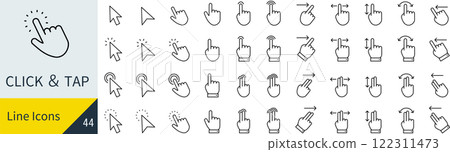 與點擊和點擊相關的線條畫圖示集 122311473