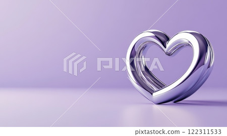3D CGI Silver Heart on Purple Background Illustration 122311533