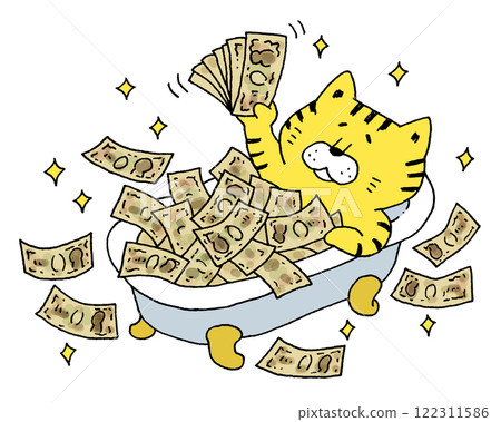 一隻正在洗澡的虎斑貓 一隻正在洗澡的虎斑貓 122311586