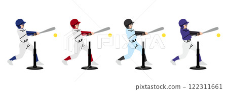 Illustration set of baseball boys batting with a T-ball Illustration set of baseball boys batting with a T-ball 122311661