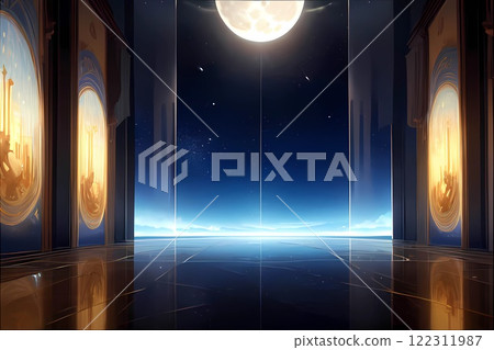 Game background: Fantasy-style mysterious crystal temple stage-style hall 122311987