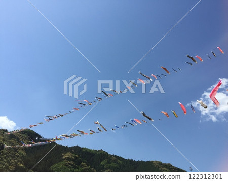 鯉魚飄帶游泳在藍天 122312301