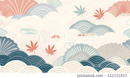 秋葉波紋日式設計秋季插畫素材 秋葉波紋日式設計秋季插畫素材 122312837
