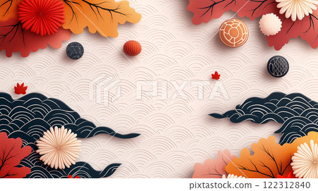 秋葉波紋日式設計秋季插畫素材 秋葉波紋日式設計秋季插畫素材 122312840