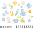 Illustrations of kindergarten and nursery school goods in blue 122313283