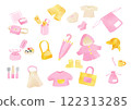 Illustrations of kindergarten and nursery school goods in pink 122313285
