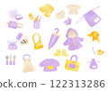 Illustrations of kindergarten and nursery school goods in purple 122313286