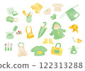 Illustrations of kindergarten and nursery school goods in green 122313288