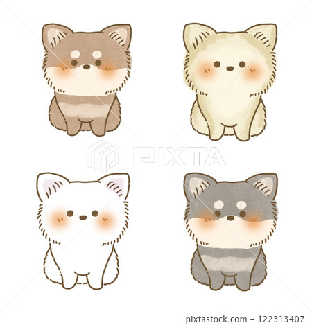 吉娃娃插圖集，面朝前坐著，手繪風格 122313407