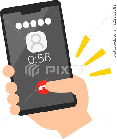 Hand tapping the end call button on a smartphone 122313688