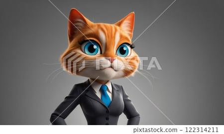 stylish business cat character isolated on plain gray background 122314211